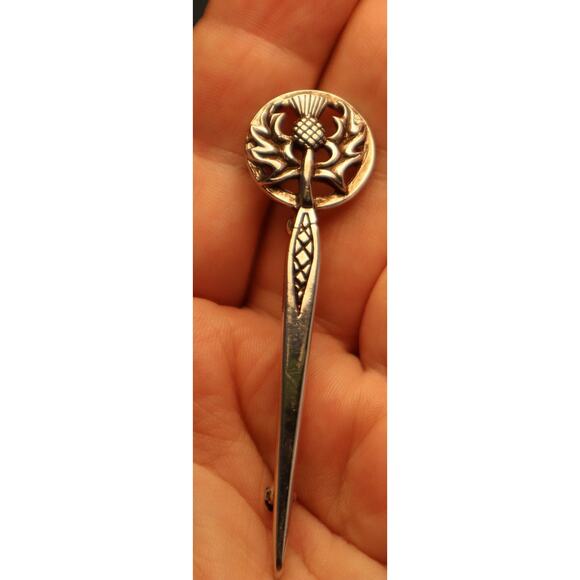 Sterling Scottish Scepter Thistle Brooch Marked JAF - Picture 3 of 4